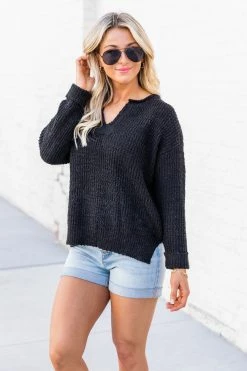 Hot Sale ❤️ Pink Lily This Time Around Black Sweater FINAL SALE ⌛