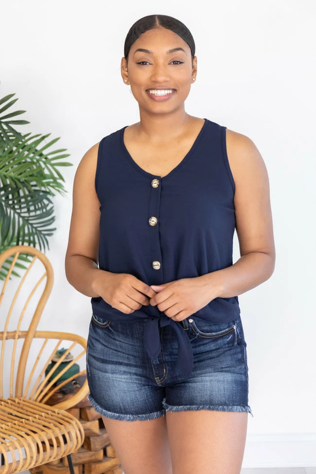 New 🔔 Pink Lily My Only Reason Button Tie Up Navy Tank FINAL SALE 🎉 - Image 14
