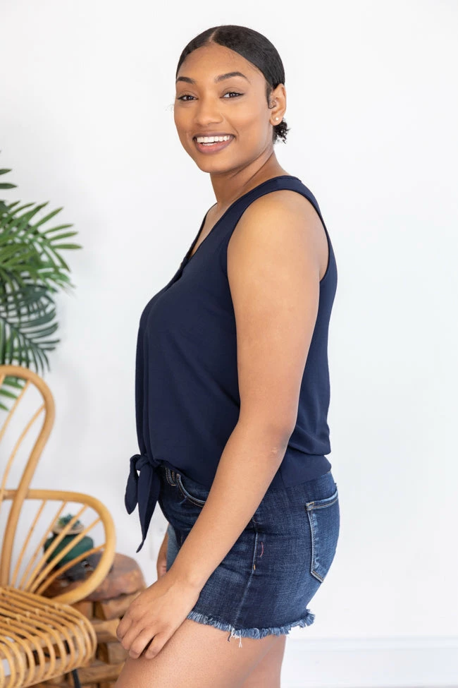 New 🔔 Pink Lily My Only Reason Button Tie Up Navy Tank FINAL SALE 🎉 - Image 15