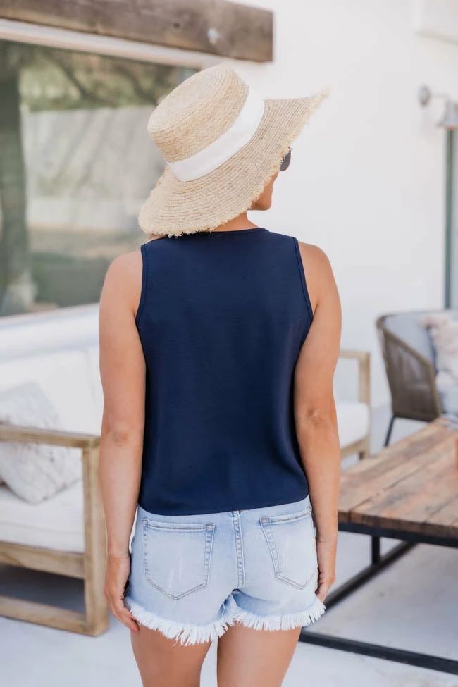 New 🔔 Pink Lily My Only Reason Button Tie Up Navy Tank FINAL SALE 🎉 - Image 8