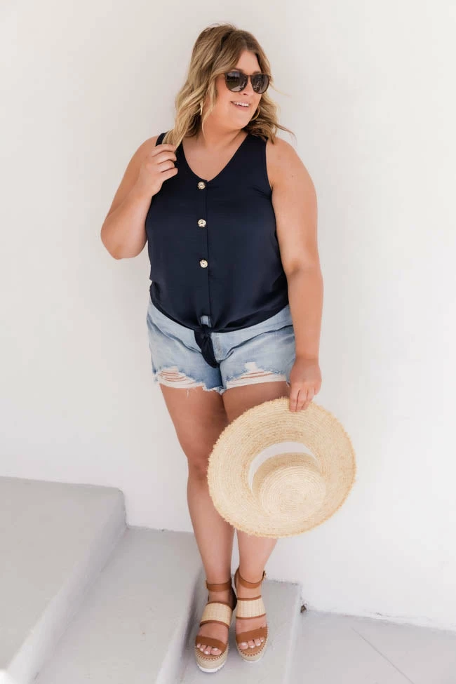 New 🔔 Pink Lily My Only Reason Button Tie Up Navy Tank FINAL SALE 🎉 - Image 17