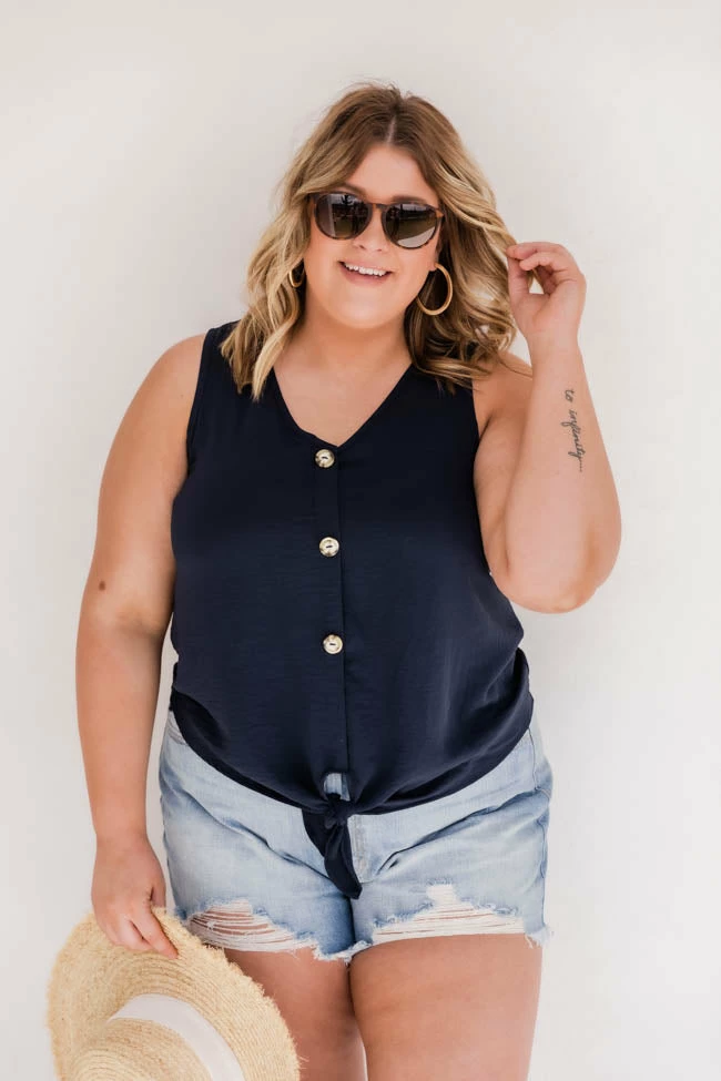 New 🔔 Pink Lily My Only Reason Button Tie Up Navy Tank FINAL SALE 🎉 - Image 18