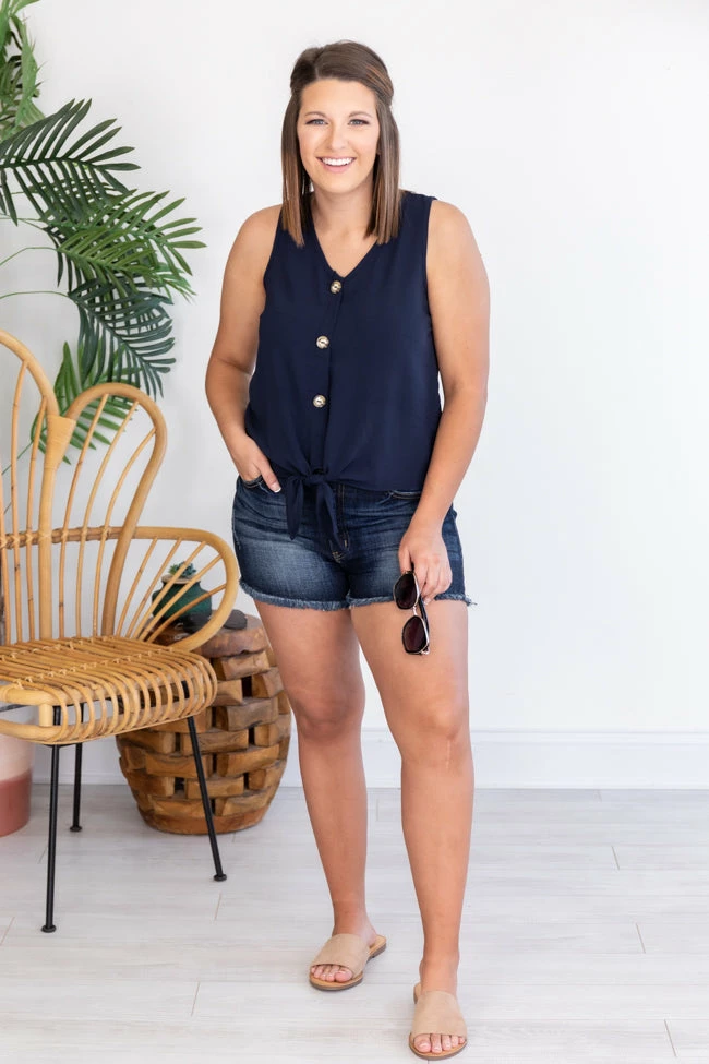 New 🔔 Pink Lily My Only Reason Button Tie Up Navy Tank FINAL SALE 🎉 - Image 9