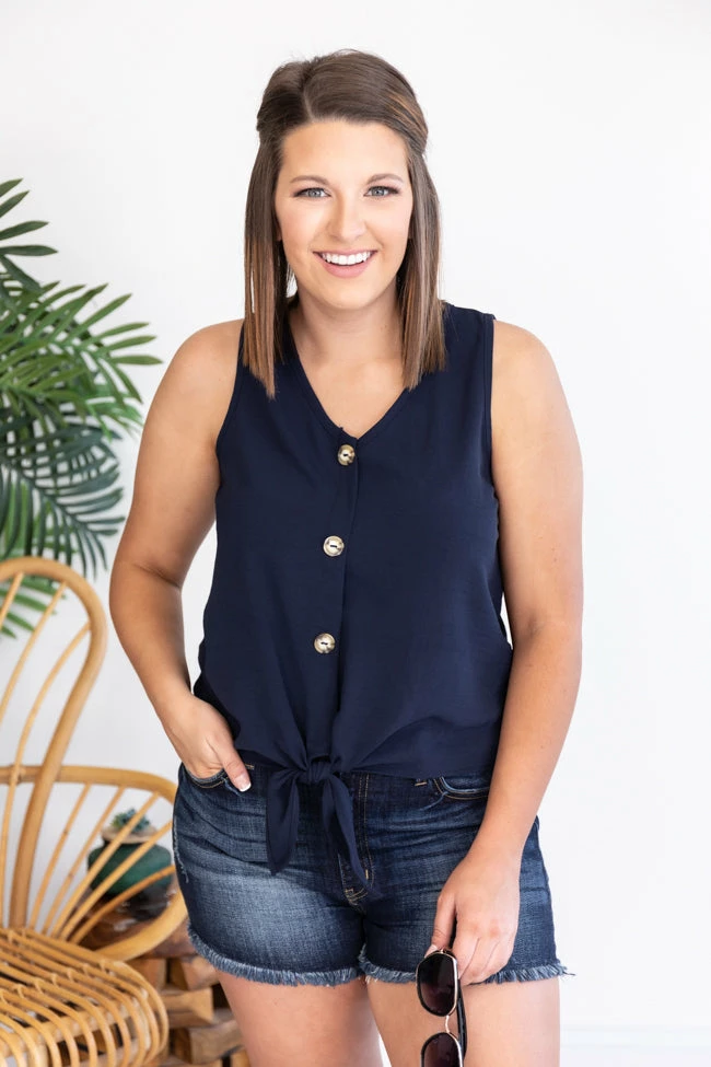 New 🔔 Pink Lily My Only Reason Button Tie Up Navy Tank FINAL SALE 🎉 - Image 10