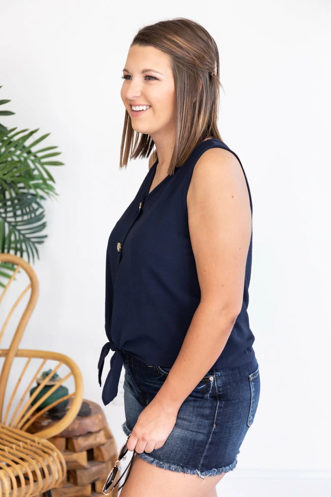 New 🔔 Pink Lily My Only Reason Button Tie Up Navy Tank FINAL SALE 🎉 - Image 11