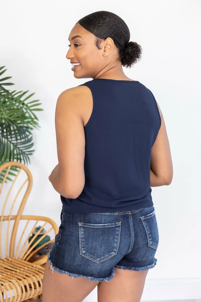 New 🔔 Pink Lily My Only Reason Button Tie Up Navy Tank FINAL SALE 🎉 - Image 16