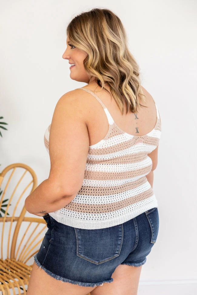 Discount ๐งจ Pink Lily Modern Love Story Striped V-Neck Beige Tank Sweater โ - Image 19