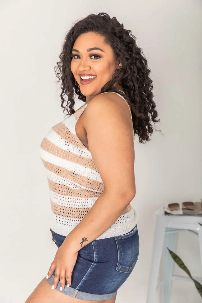 Discount ๐งจ Pink Lily Modern Love Story Striped V-Neck Beige Tank Sweater โ - Image 15