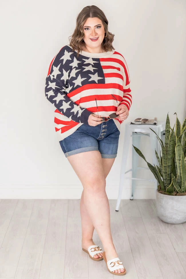 Best Sale ⭐ Pink Lily My Last Wish American Flag Ivory Sweater FINAL SALE ✔️ - Image 18