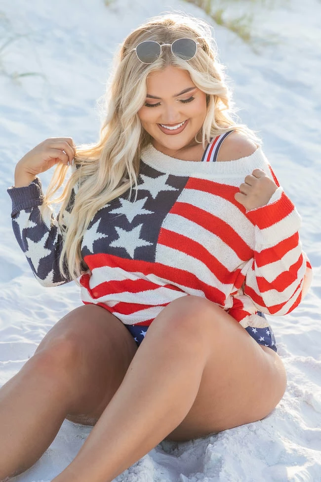 Best Sale ⭐ Pink Lily My Last Wish American Flag Ivory Sweater FINAL SALE ✔️ - Image 2