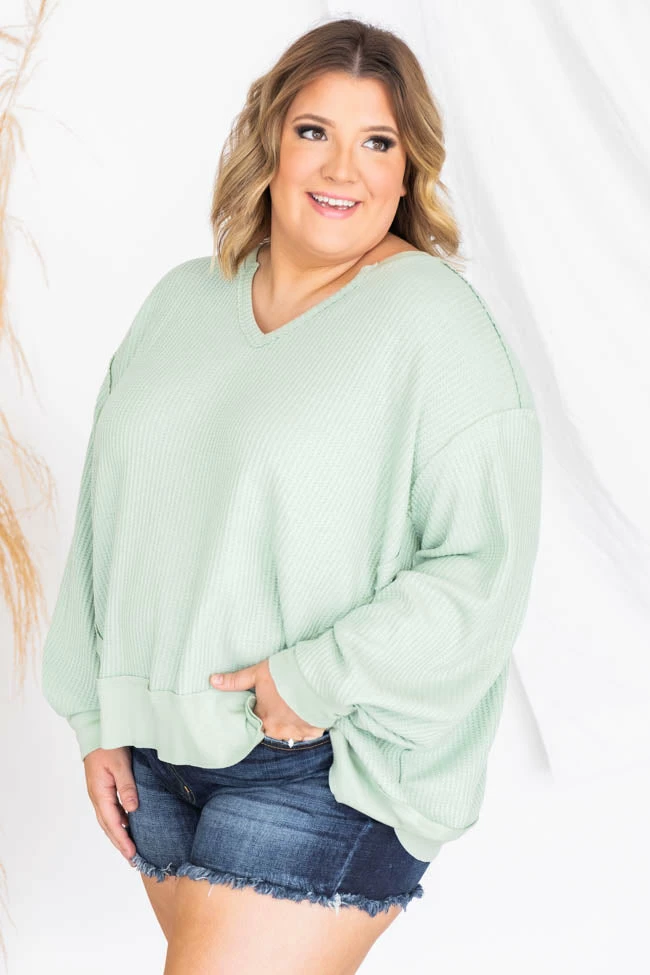 Hot Sale ✨ Pink Lily Since You've Been Gone Sage Waffle Knit V-Neck Sweater 😀 - Image 11