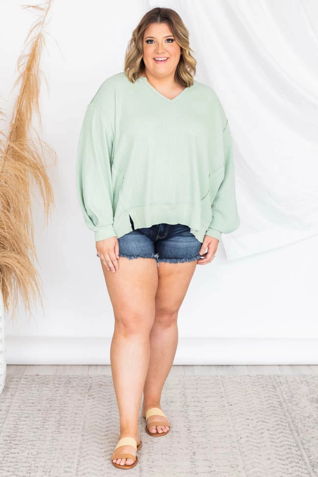 Hot Sale ✨ Pink Lily Since You've Been Gone Sage Waffle Knit V-Neck Sweater 😀 - Image 10