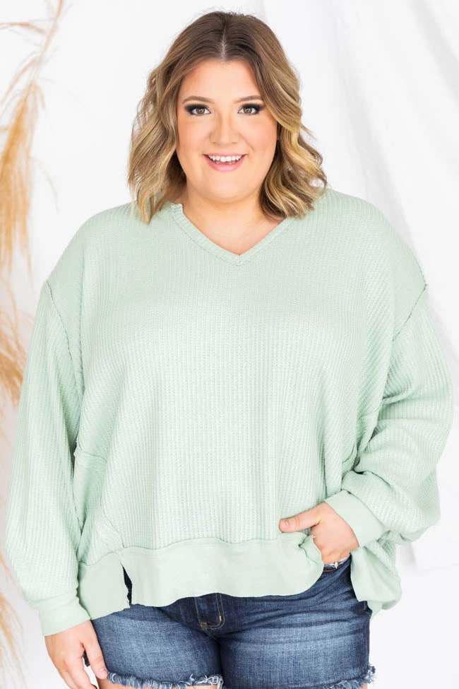 Hot Sale ✨ Pink Lily Since You've Been Gone Sage Waffle Knit V-Neck Sweater 😀 - Image 12