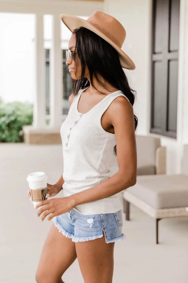 Buy 💯 Pink Lily Grand Appreciation Light Grey Ribbed Henley Tank FINAL SALE 🎉 - Image 6