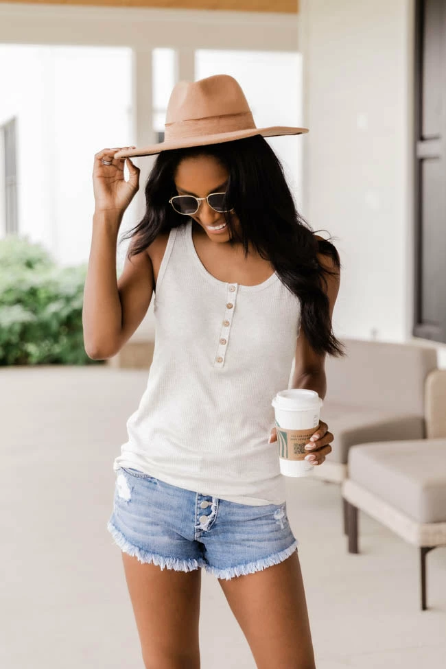 Buy 💯 Pink Lily Grand Appreciation Light Grey Ribbed Henley Tank FINAL SALE 🎉