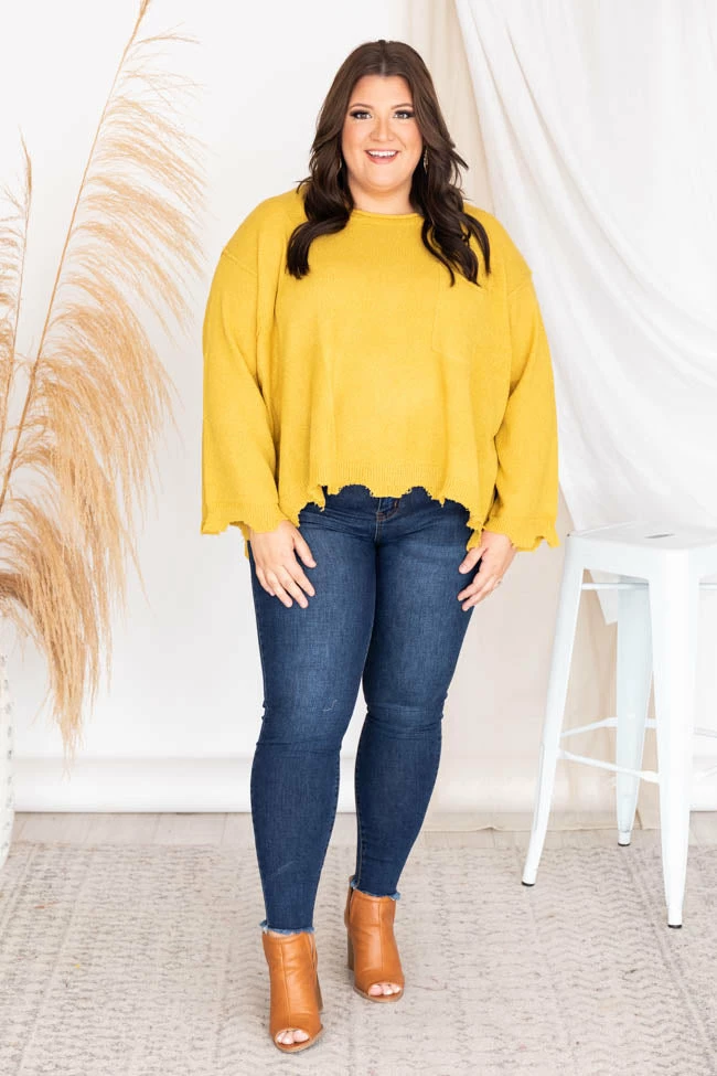 Brand new ๐ Pink Lily Continue This Journey Mustard Pocket Sweater FINAL SALE ๐ - Image 16