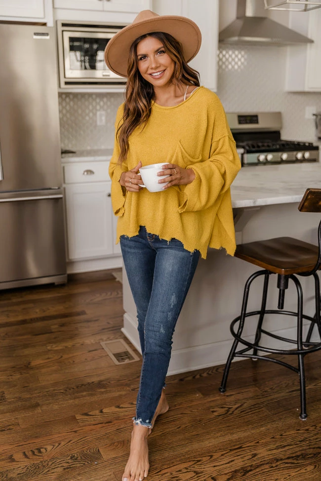 Brand new ๐ Pink Lily Continue This Journey Mustard Pocket Sweater FINAL SALE ๐ - Image 6