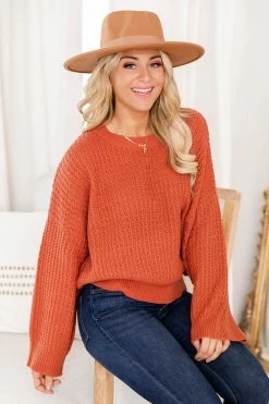 Outlet 🌟 Pink Lily Someday Plans Terracotta Textured Sweater FINAL SALE ❤️