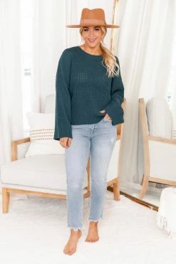 Budget 😀 Pink Lily Someday Plans Teal Textured Sweater FINAL SALE ⭐