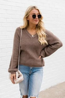 Cheap ๐คฉ Pink Lily Constant Reminder Brown V-Neck Sweater FINAL SALE ๐