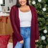 Buy 🔔 Pink Lily Chance To Change Wine Cable Knit Cardigan ⭐