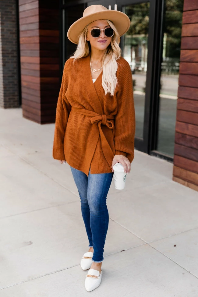 Budget ⌛ Pink Lily Distracted By You Camel Wrap Tie Cardigan 👍 - Image 2