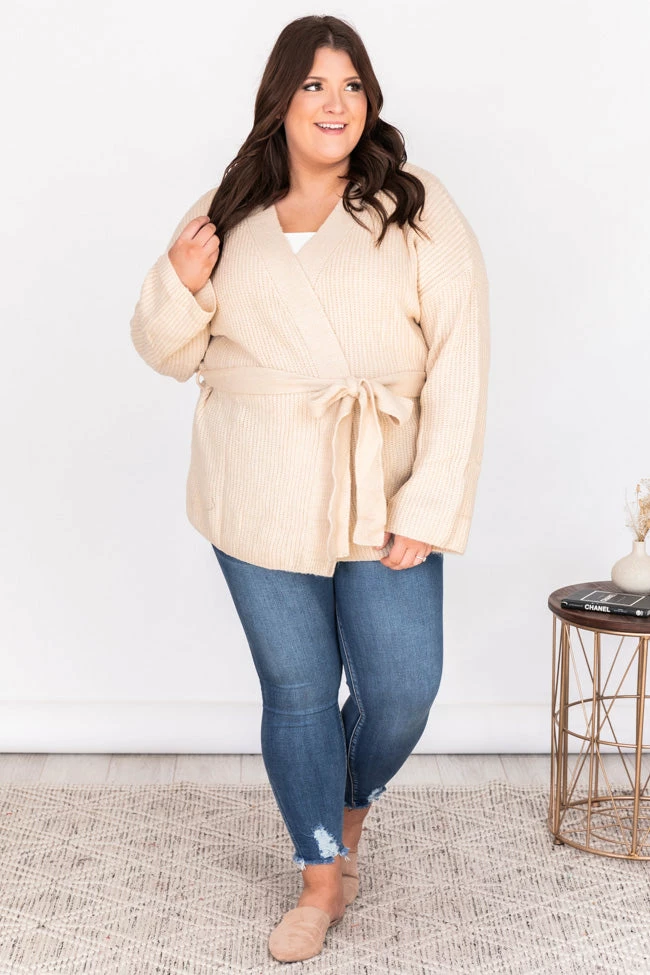 Cheap 🛒 Pink Lily Distracted By You Oatmeal Wrap Tie Cardigan ✨ - Image 18