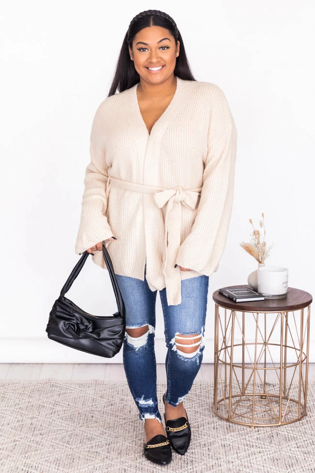 Cheap 🛒 Pink Lily Distracted By You Oatmeal Wrap Tie Cardigan ✨ - Image 13