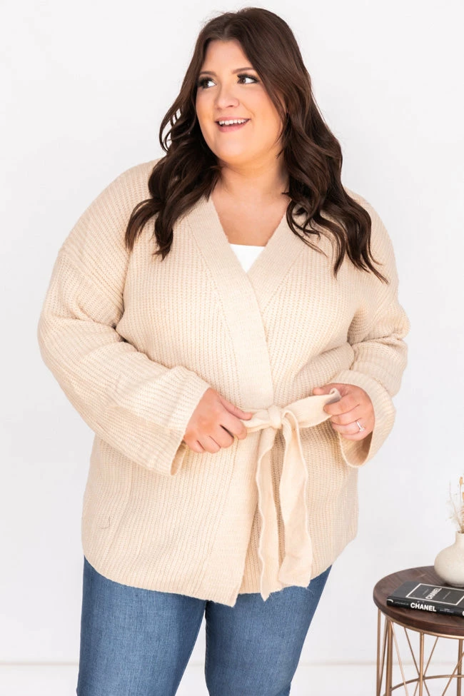 Cheap 🛒 Pink Lily Distracted By You Oatmeal Wrap Tie Cardigan ✨ - Image 17