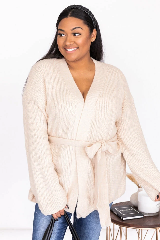 Cheap 🛒 Pink Lily Distracted By You Oatmeal Wrap Tie Cardigan ✨ - Image 14