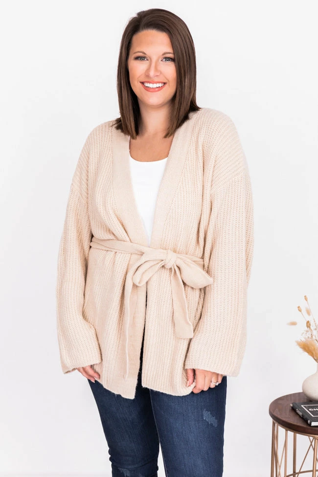 Cheap 🛒 Pink Lily Distracted By You Oatmeal Wrap Tie Cardigan ✨ - Image 10