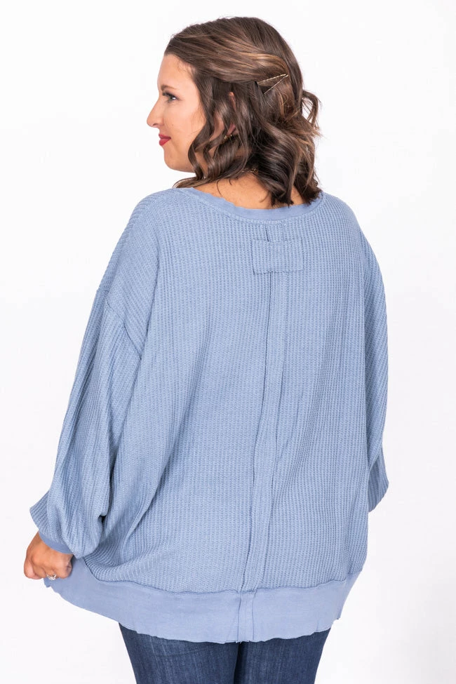 Top 10 ❤️ Pink Lily Since You've Been Gone Blue Waffle Knit V-Neck Sweater 🔔 - Image 8