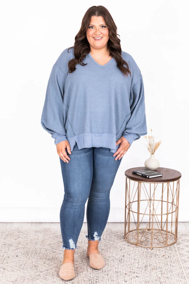 Top 10 ❤️ Pink Lily Since You've Been Gone Blue Waffle Knit V-Neck Sweater 🔔 - Image 11