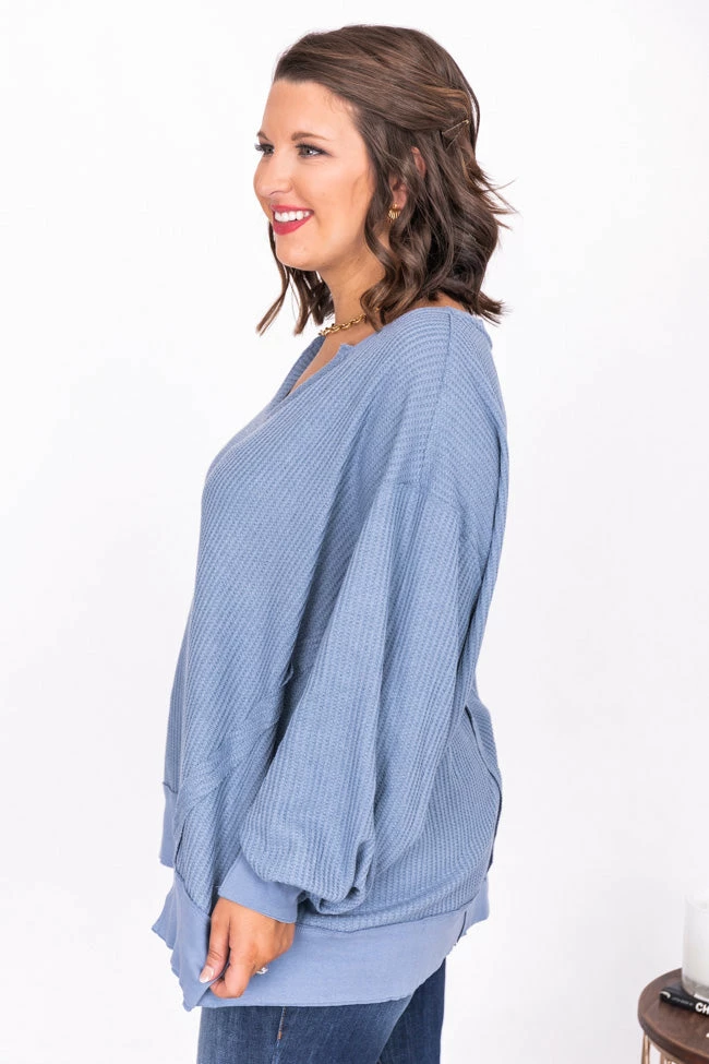 Top 10 ❤️ Pink Lily Since You've Been Gone Blue Waffle Knit V-Neck Sweater 🔔 - Image 7