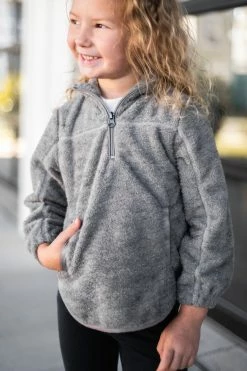 Outlet ✔️ Pink Lily Around The Clock Kids Grey Quarter Zip Sherpa Pullover FINAL SALE 👏