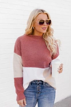 Best reviews of ✔️ Pink Lily Distracted Love Pink Colorblock Mock Neck Sweater FINAL SALE 😉