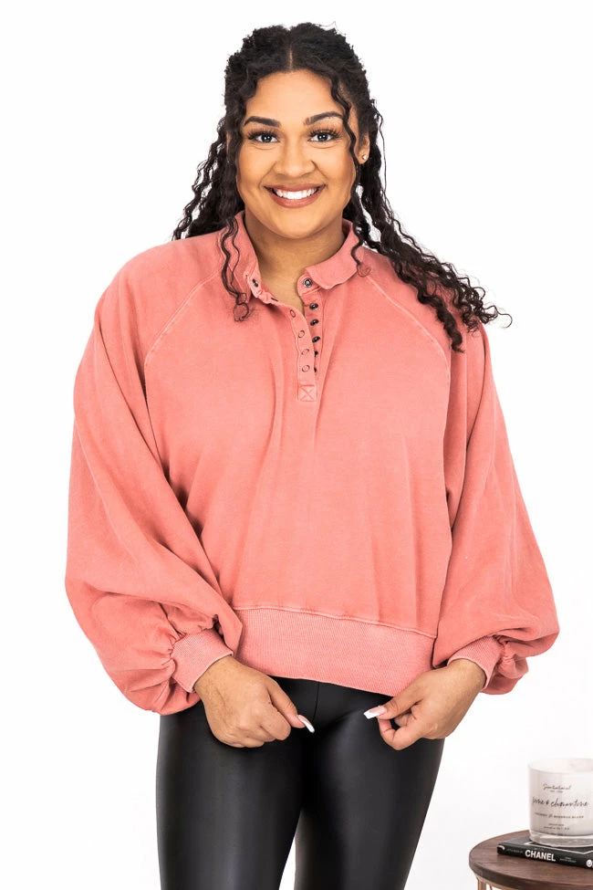 Discount ๐ฏ Pink Lily You And Me Mauve Acid Wash Button Up Pullover ๐ - Image 12