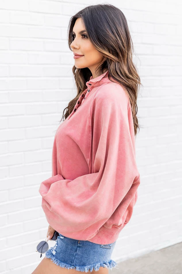 Discount ๐ฏ Pink Lily You And Me Mauve Acid Wash Button Up Pullover ๐ - Image 6