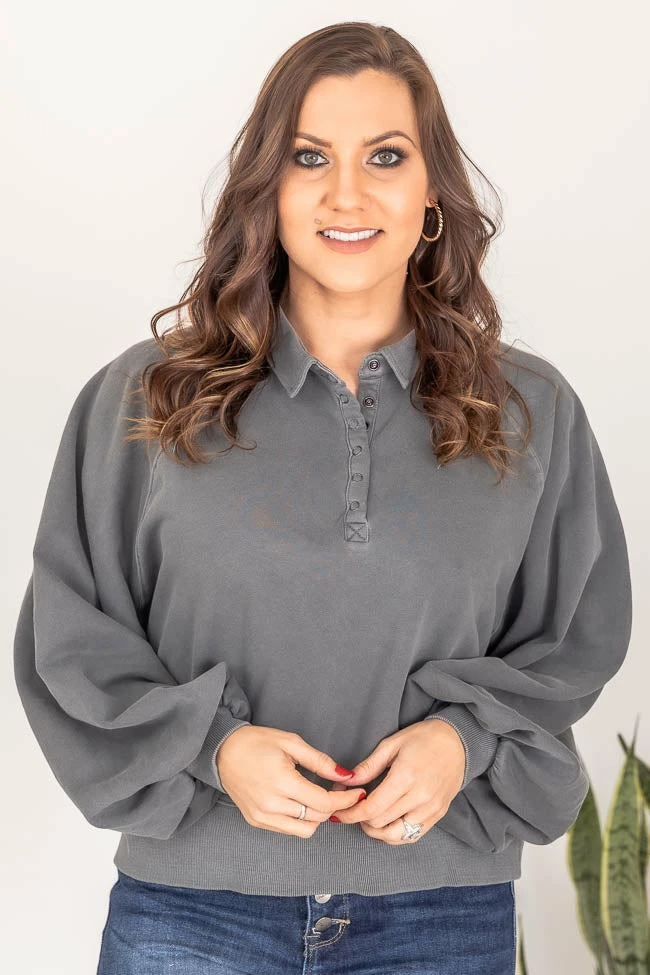 Cheapest 😉 Pink Lily You And Me Charcoal Acid Wash Button Up Pullover FINAL SALE 👏 - Image 11