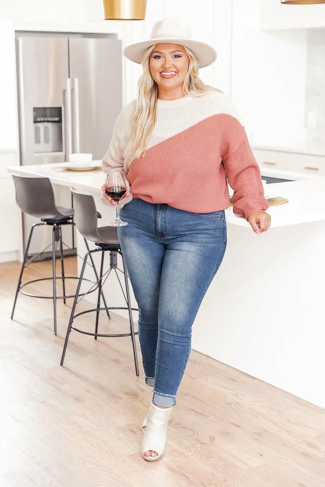 Cheapest ๐ Pink Lily Fond Of You Pink Colorblock Sweater โ๏ธ - Image 14