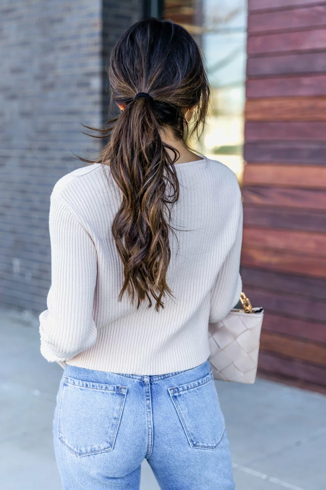 Outlet ⌛ Pink Lily Get A Chance Beige Cutout Bust Cropped Sweater FINAL SALE ✔️ - Image 9