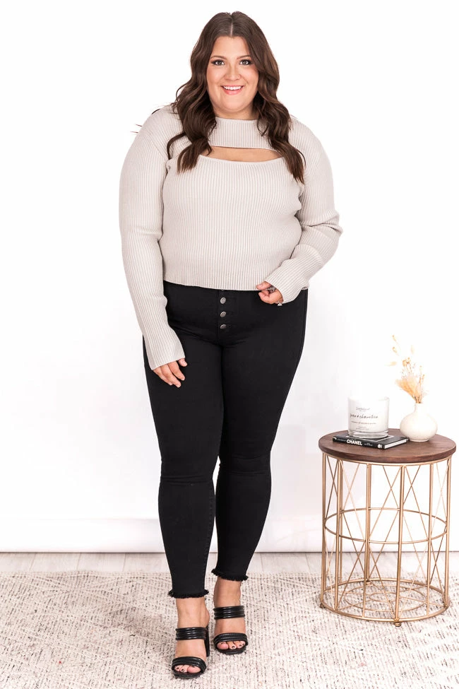 New ๐ Pink Lily Get A Chance Grey Cutout Bust Cropped Sweater FINAL SALE ๐ - Image 15