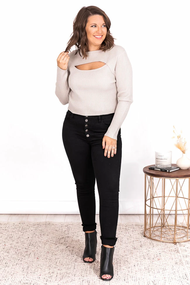 New ๐ Pink Lily Get A Chance Grey Cutout Bust Cropped Sweater FINAL SALE ๐ - Image 9