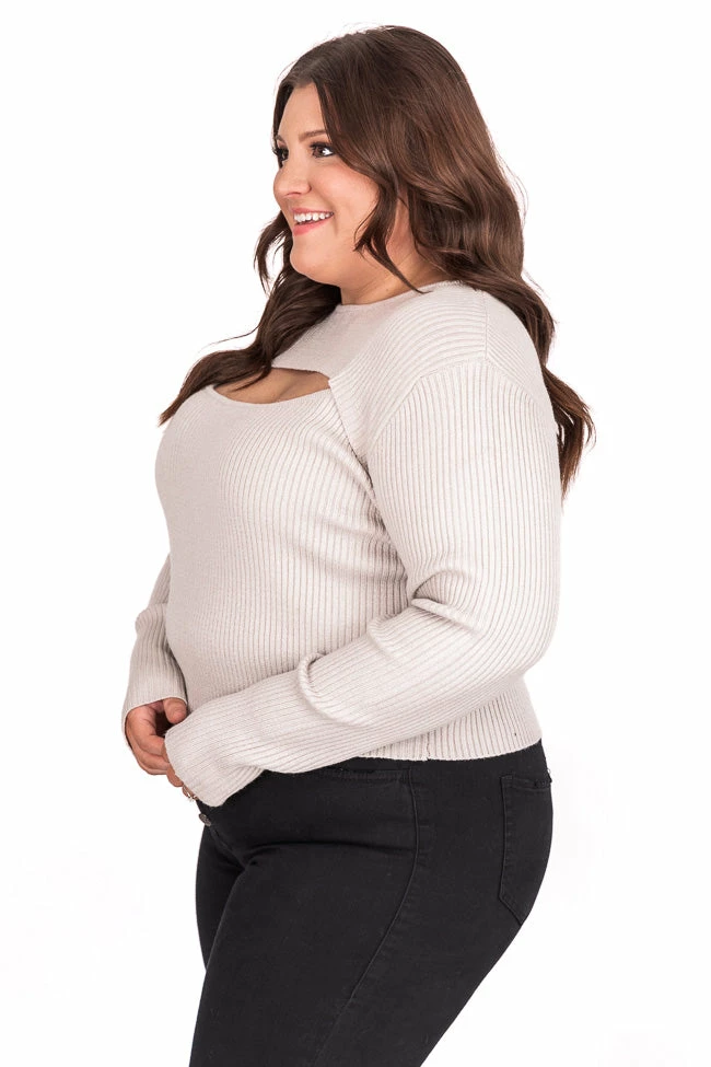 New ๐ Pink Lily Get A Chance Grey Cutout Bust Cropped Sweater FINAL SALE ๐ - Image 16