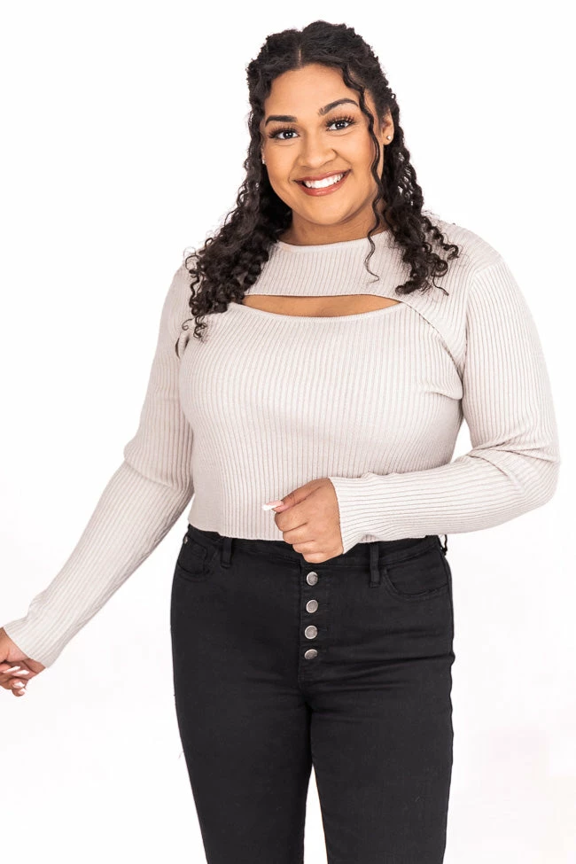 New ๐ Pink Lily Get A Chance Grey Cutout Bust Cropped Sweater FINAL SALE ๐ - Image 13