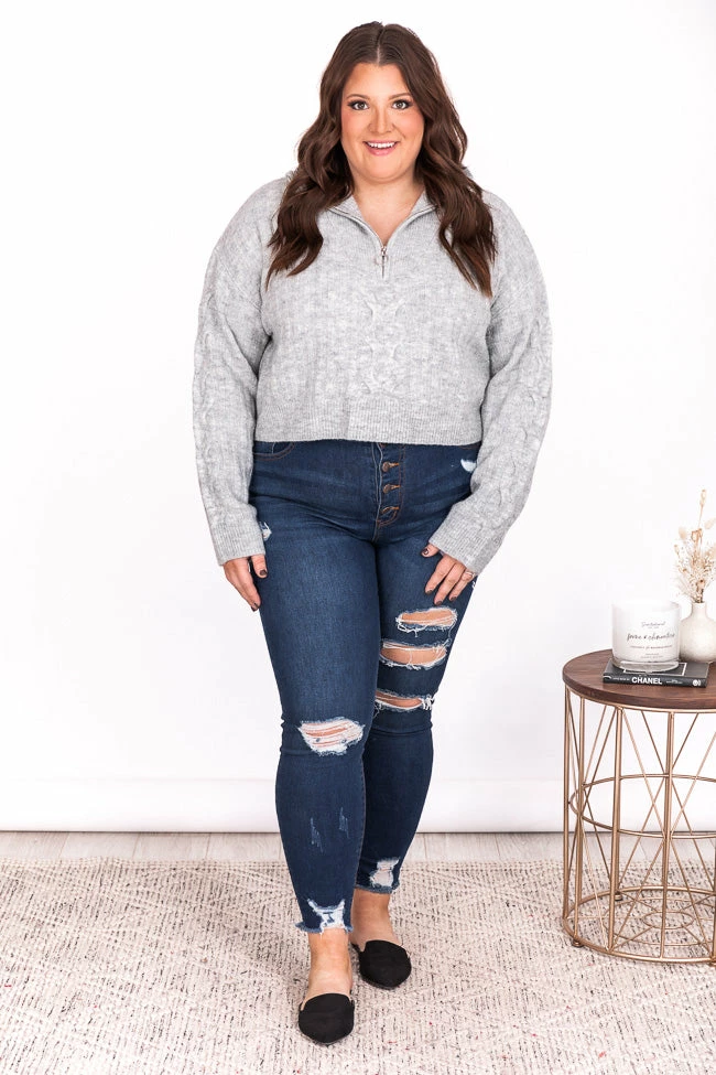 Cheapest 😍 Pink Lily Already Yours Grey Cropped Quarter Zip Sweater FINAL SALE 👏 - Image 16