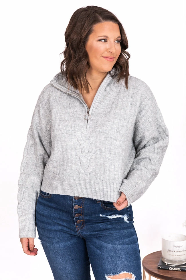 Cheapest 😍 Pink Lily Already Yours Grey Cropped Quarter Zip Sweater FINAL SALE 👏 - Image 13