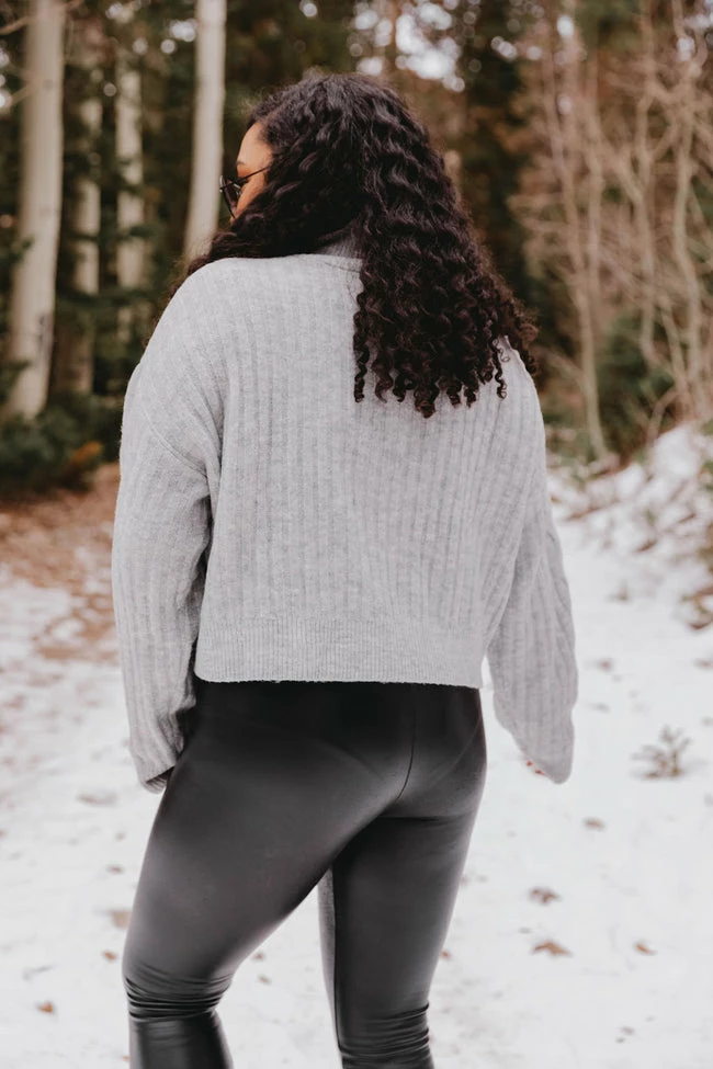 Cheapest 😍 Pink Lily Already Yours Grey Cropped Quarter Zip Sweater FINAL SALE 👏 - Image 5