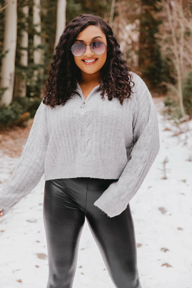 Cheapest 😍 Pink Lily Already Yours Grey Cropped Quarter Zip Sweater FINAL SALE 👏