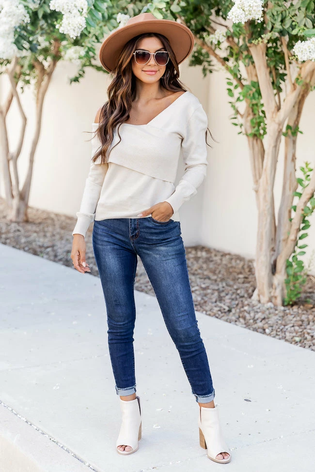 Cheap 😉 Pink Lily Final Goodbye Beige One Shoulder Sweater FINAL SALE 🤩 - Image 2